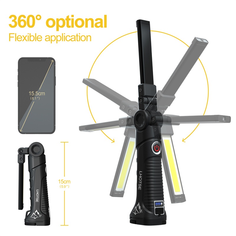 Flashlight LHOTSE Rotatable 360 ​​gradd gyda sylfaen magnetig a Hook Crog (10)